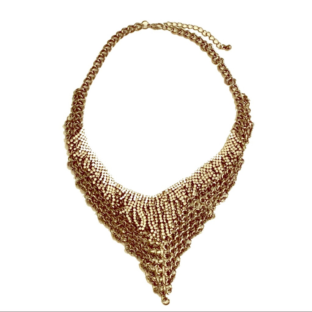Crystal and Chain link bib statement necklace